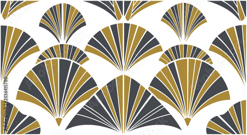 Schilderij op canvas Elegant Art Deco Seamless Pattern with Geometric Fan Shapes on White Background
