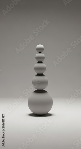 Stacked spheres sculpture on transparent background with smooth surfaces and balanced composition