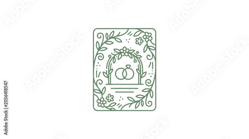 Wedding Arch with Rings and Floral Border Illustration.