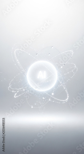 Abstract illustration of ai concept with glowing atom structure and transparent background