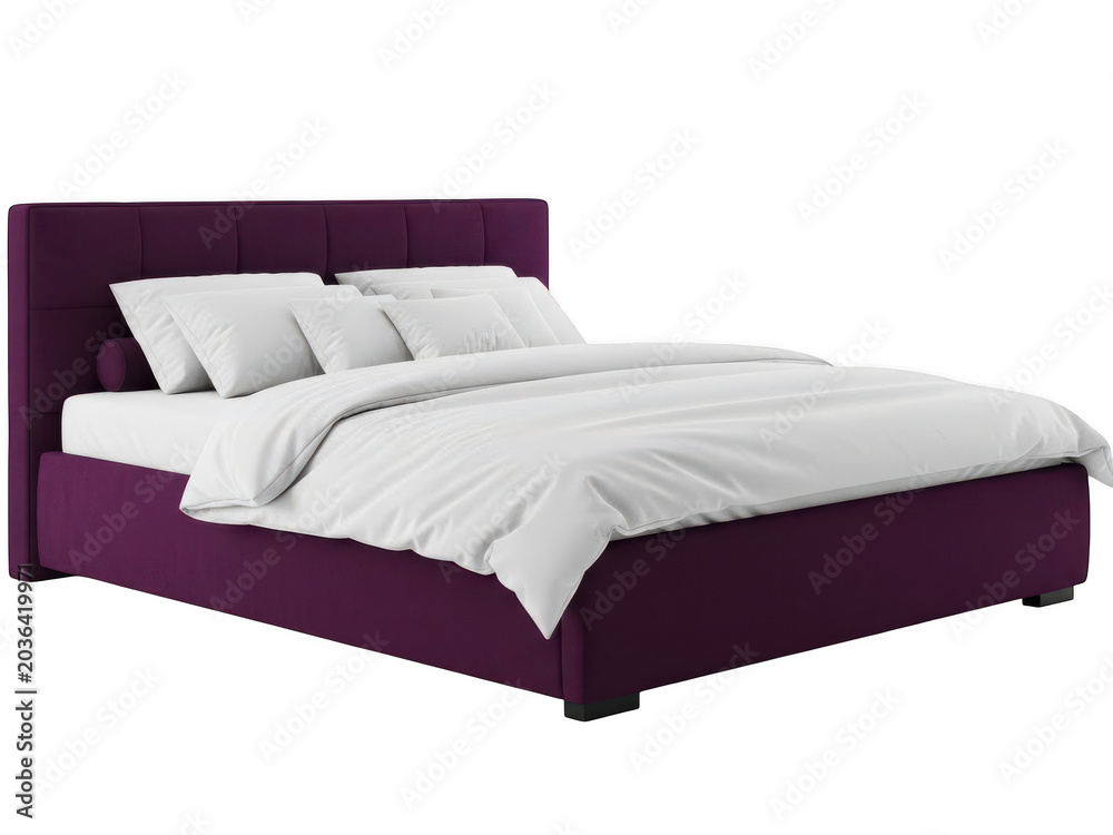 Fototapeta premium Modern purple upholstered bed with pillows