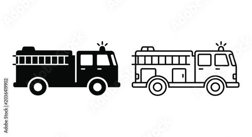 Canvas-taulu Fire Engine Line Art Icons On White Background