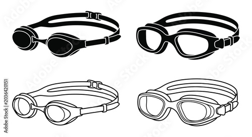 Tableau sur toile Swimming Goggles Line Art Four Views On White Background