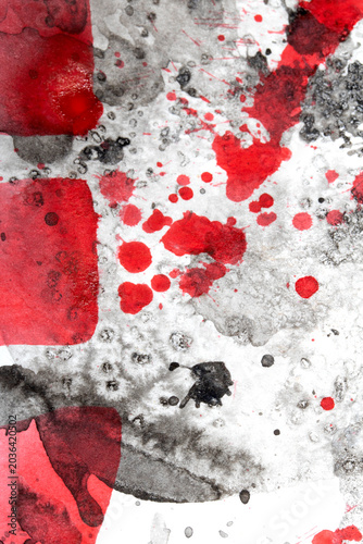 Black and red ink paint background with abstract swirls and splatters creative