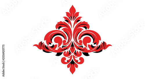 Photos Symmetrical red and black floral ornament on a white background.