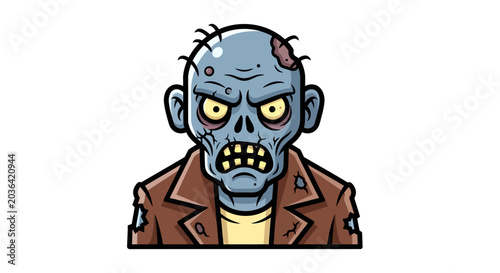 Tableau sur toile Scary zombie face illustration with yellow eyes and torn clothes