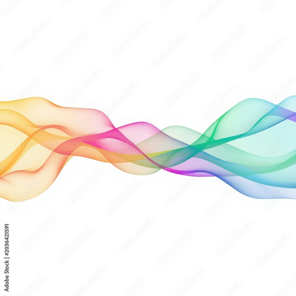 Naklejka premium Translucent flowing abstract rainbow waves create a beautiful ethereal pattern.