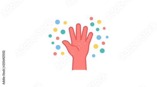 Tableau sur toile Colorful Hand with Confetti Celebration and Joyful Atmosphere.