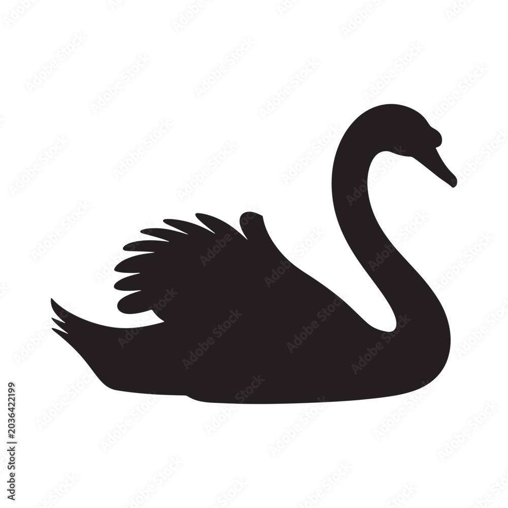 Fototapeta premium Swan Silhouette Against White Background Minimalist Black Shape
