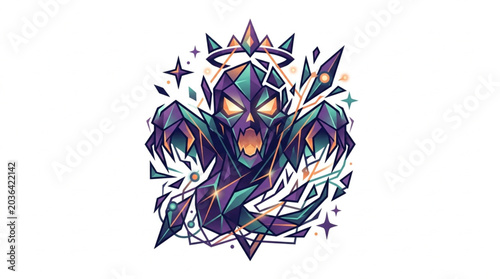 Cuadro en lienzo Abstract Geometric Monster with Glowing Eyes and Sharp Claws.