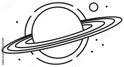 Fotografie Simple line drawing of saturn and smaller celestial bodies