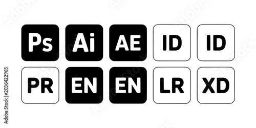 Adobe Creative Cloud App Icons Set with Photoshop, Illustrator, After Effects, Indesign, Dreamweaver and Xd Logos