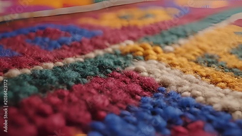 Closeup Macro Shot of Colorful Woven Textile Texture.