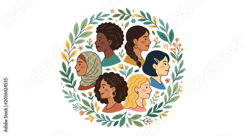 Foto Diverse Group of Women with Different Ethnicities and Hairstyles.