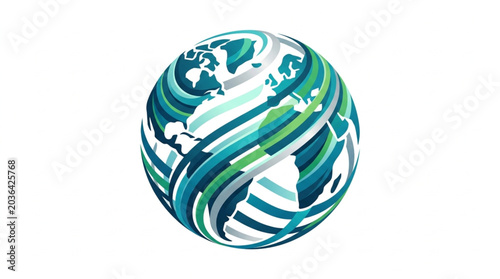 Abstract Globe With Swirling Blue and Green Lines.