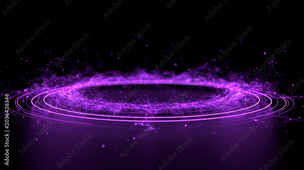 Obraz premium Focused medium shot capturing pulsating purple energy surging through a hightech cyber network showcasing a glowing flat and 3D hybrid interface against a dark minimalist