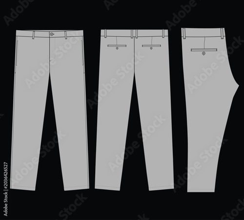Bilde på lerret Title: Men’s Slim Fit Gabardine Pants Technical Flat Sketch Vector Illustration