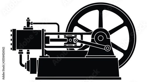 Photos Steam engine silhouette on a white background industrial machinery depiction