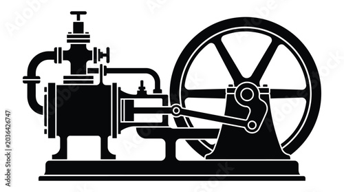 Fotografie Steam engine silhouette against a white background industrial machinery illustra