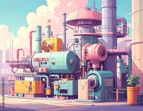 Colorful industrial complex exterior