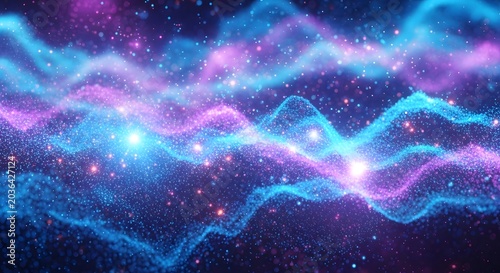 Abstract blue galaxy background with glowing stars and cosmic light in deep space