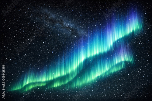 Spectacular northern lights over celestial bodies.