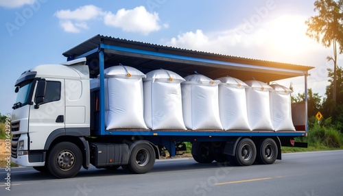 Truck transporting goods on road