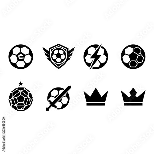 Soccer icon set, solid black, white background, vector illustration