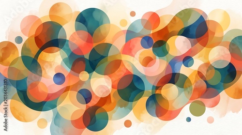 A warm and inclusive abstract background representing community, diversity, and human connection, overlapping soft translucent circles and organic shapes in a rich multicultural color palette