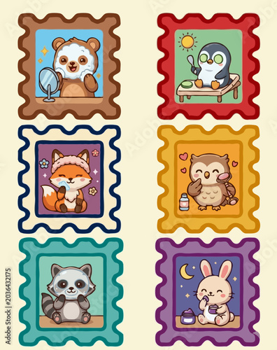 Cute Animal Stamp Set Applying Makeup and Skincare