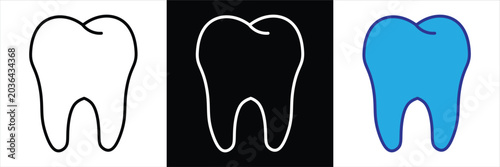 Foto Minimalist Molar Tooth Vector Icons Pack in Black White and Blue