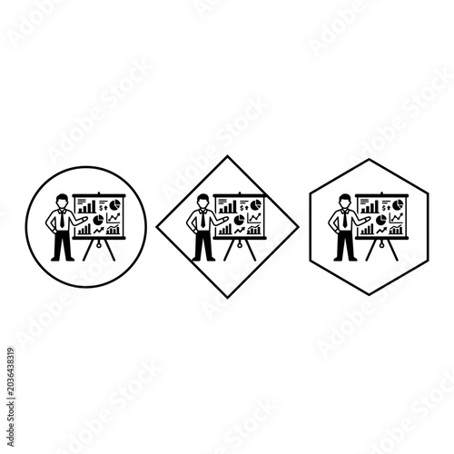 Presentation icon set, outline style, white background