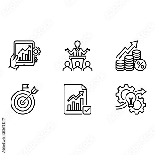 Business icon set, line style, white background
