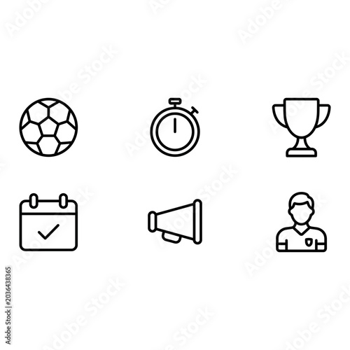 Sports icon set, outline style, white background