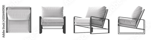 Schilderij op canvas Modern minimalist armchair with plush white cushions and sleek black metal frame