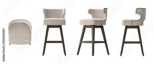 Fotografija Elegant upholstered swivel bar stool with nailhead trim and wooden legs