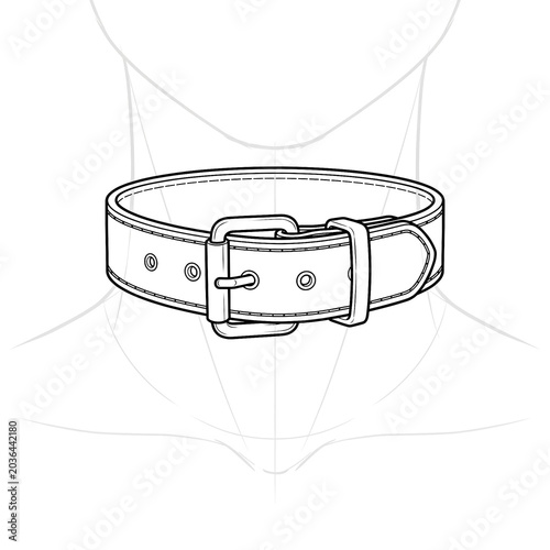 Technical line art of single strap leather buckle choker.