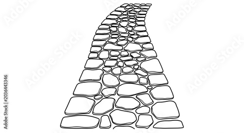 a black and white line drawing of a cobblestone road.