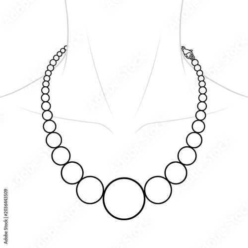 Technical line art of extreme graduated pearl strand.