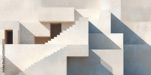 Minimalist Geometric Concrete Architecture with Stairs, Shadows and Light