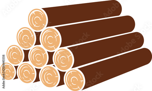 Stacked wooden logs pile, simple rounded ends icon
