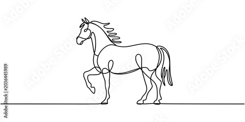 Obraz na plátně One line of a horse black and white continuous one line drawing