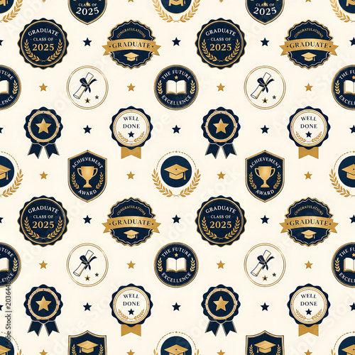 Graduation Achievement Badge and Award Seamless Pattern Collection