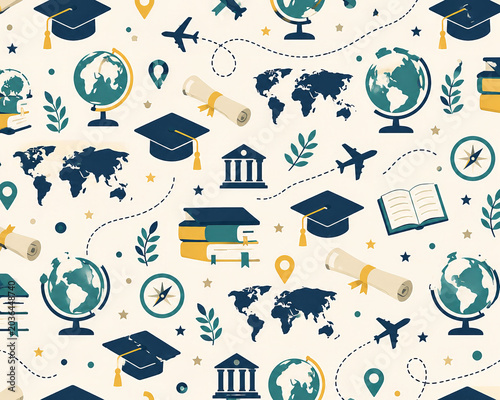 Global Education and Graduation Travel Seamless Pattern Illustration