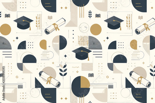 Modern Minimal Graduation Seamless Pattern with Geometric Academic Elements