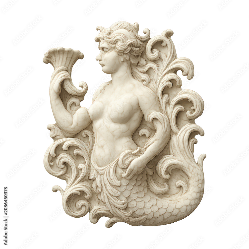 Fototapeta premium PNG Elegant mythical mermaid stone sculpture