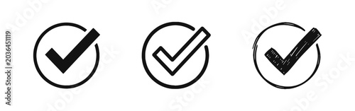 Bild auf Leinwand Success Approval and Validation Icons Featuring Check Mark in Circle Symbol