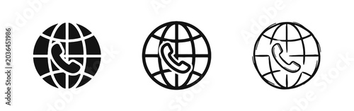 Photos Global communication icon set with world globe and telephone handset