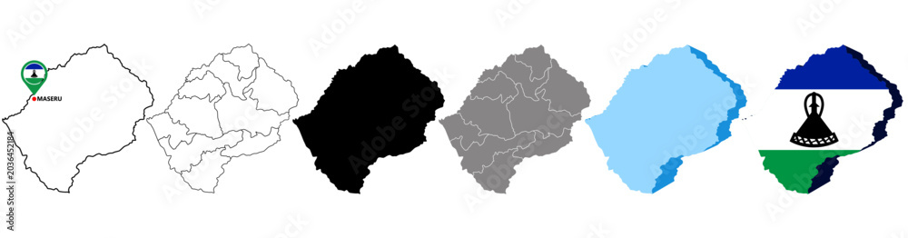 Obraz premium set collections Lesotho map infographic icon. High detailed stylized Lesotho map flag, border, 3D geometric, silhouette. Lesotho map pinned symbol design vector illustration