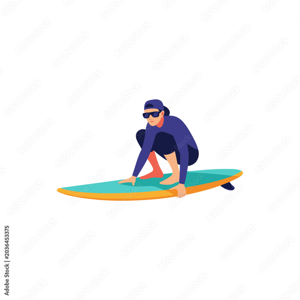 Fototapeta premium Man wearing wetsuit on surfboard.